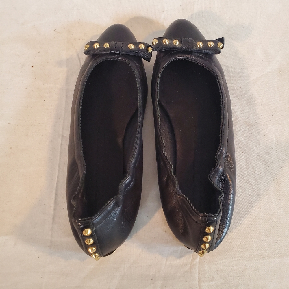 Burberry Women's 37 Black Bow Studded Leather Ballet Flats - Picture 5 of 9